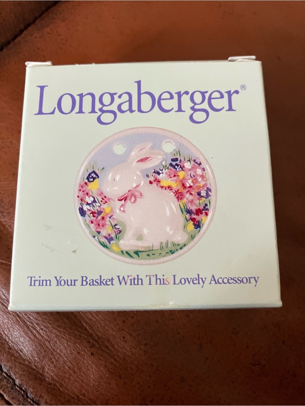 Vintage 1998 Longaberger Tie-On Easter Bunny Flowers Basket Accessory #35637